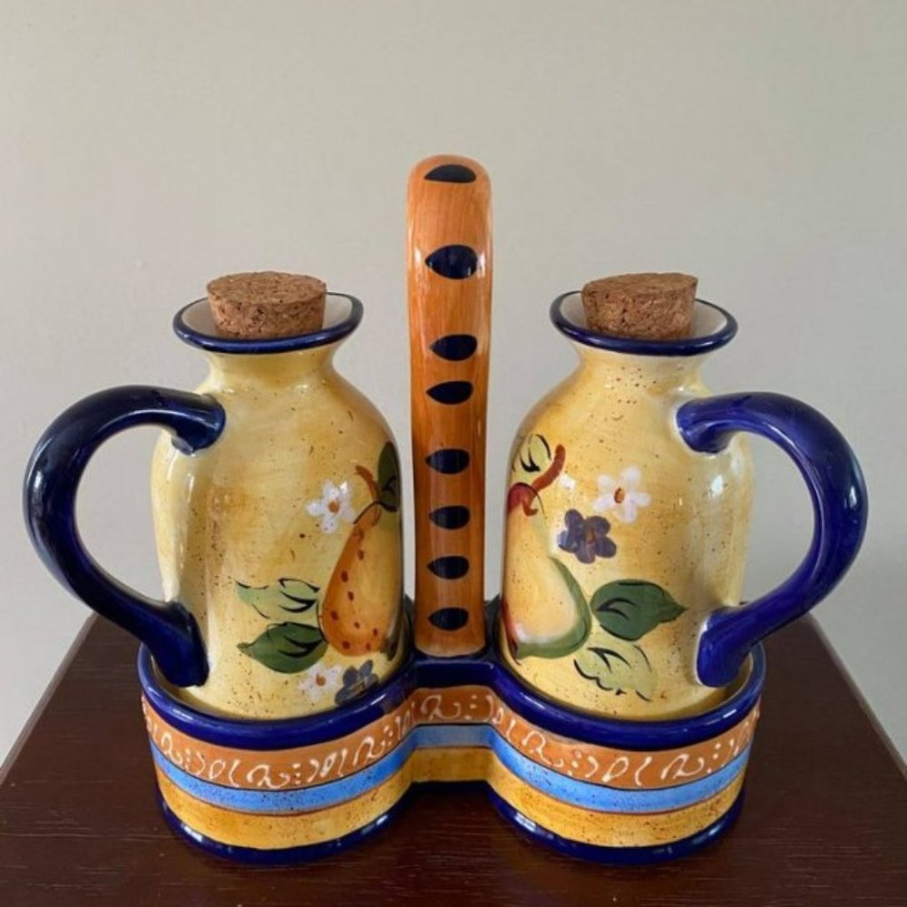 Vinegar and Oil with Cork Stoppers on Tray Mediterranean Pear by HERITAGE MINT
